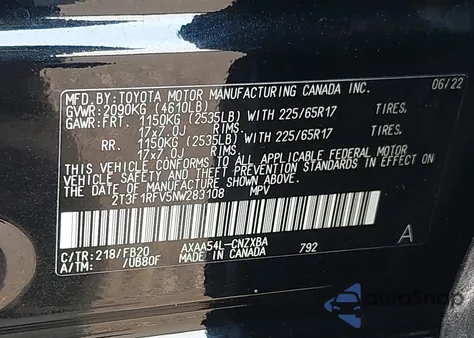2022 Toyota Rav4 Le from USA, damaged, VIN 2T3F1RFV5NW283108